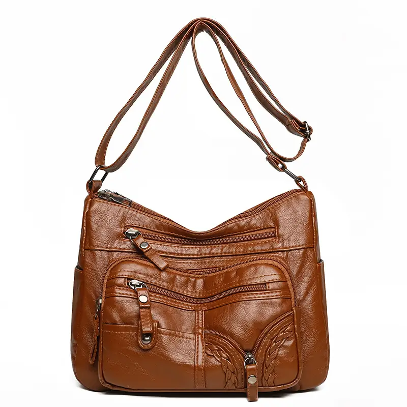 Brown PU Leather Crossbody Bag for Women Large Capacity - Image 2