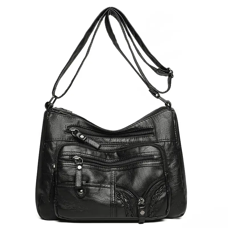 Brown PU Leather Crossbody Bag for Women Large Capacity - Image 3
