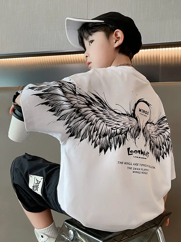 Kids Black Wings T-Shirt Short Sleeve Boys Summer Wear - Image 4