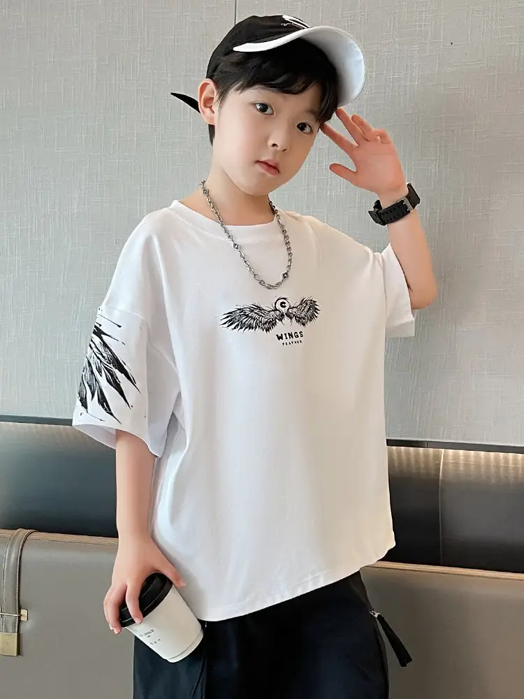 Kids Black Wings T-Shirt Short Sleeve Boys Summer Wear - Image 5