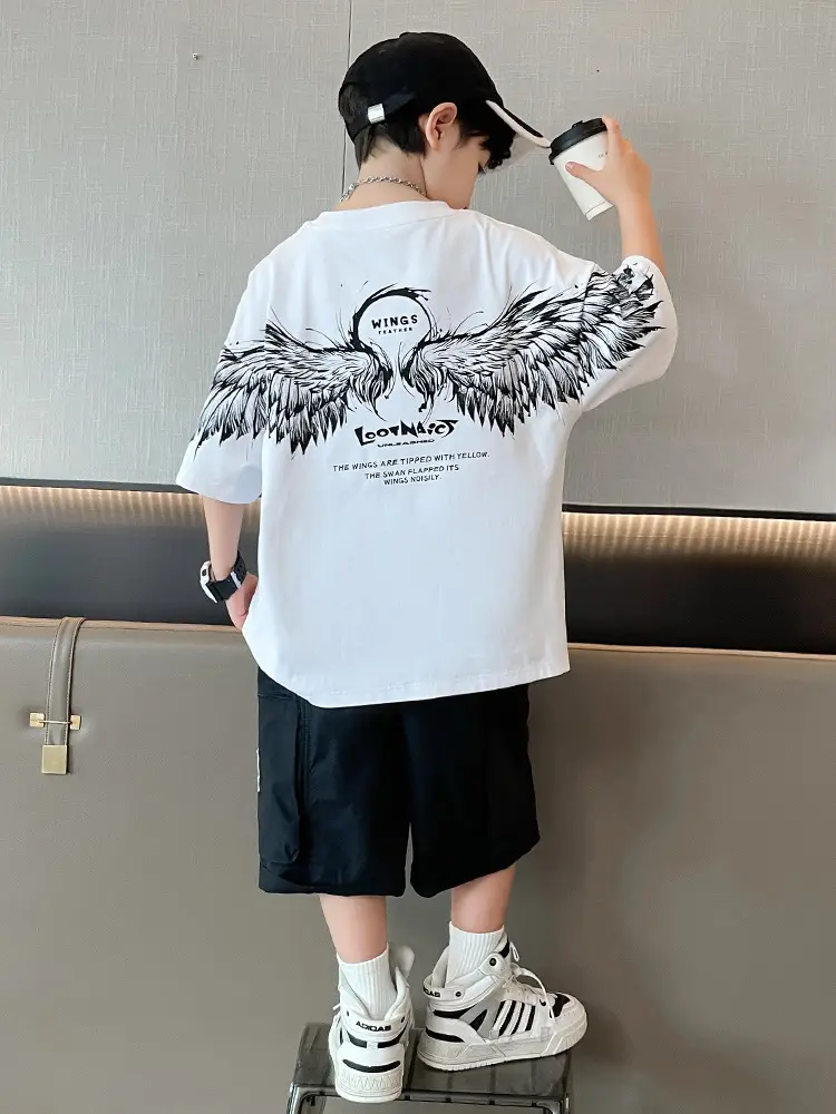 Kids Black Wings T-Shirt Short Sleeve Boys Summer Wear - Image 6
