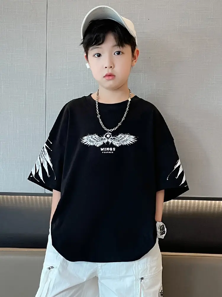 Kids Black Wings T-Shirt Short Sleeve Boys Summer Wear - Image 7