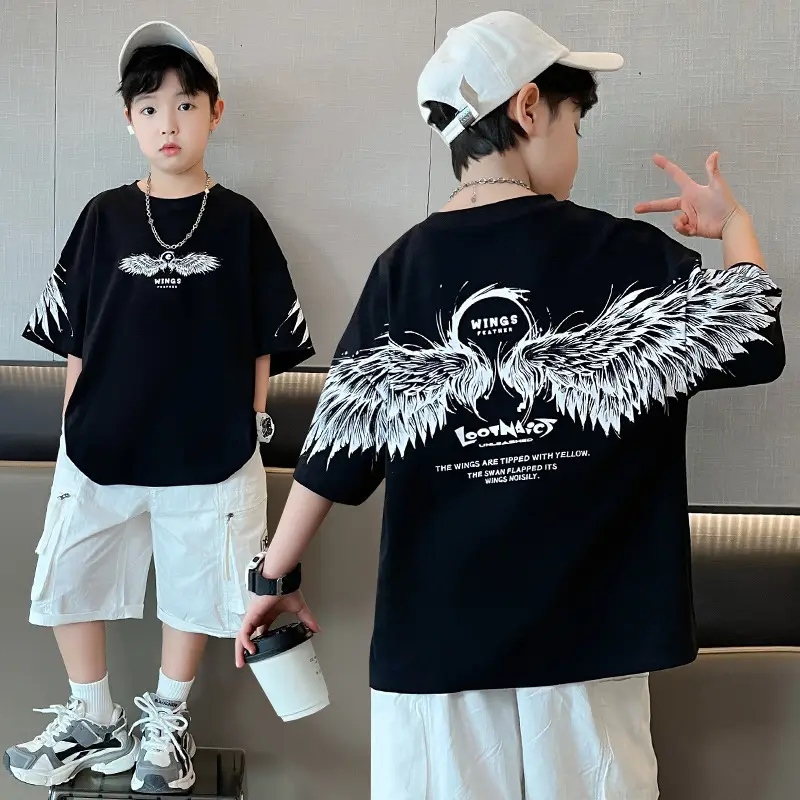 Kids Black Wings T-Shirt Short Sleeve Boys Summer Wear — feature 1