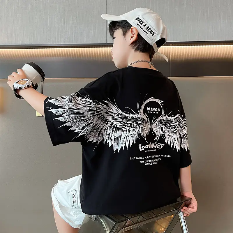 Kids Black Wings T-Shirt Short Sleeve Boys Summer Wear — feature 12