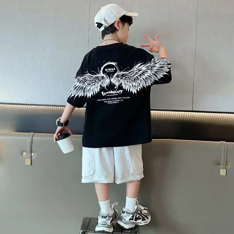 Kids Black Wings T-Shirt Short Sleeve Boys Summer Wear — feature 18