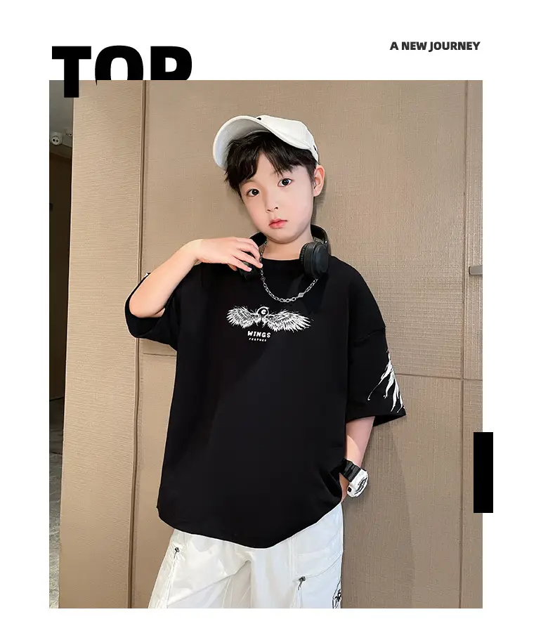 Kids Black Wings T-Shirt Short Sleeve Boys Summer Wear — feature 24