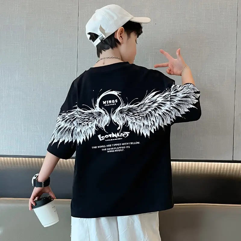 Kids Black Wings T-Shirt Short Sleeve Boys Summer Wear — feature 4