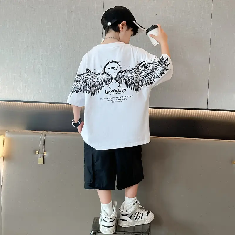 Kids Black Wings T-Shirt Short Sleeve Boys Summer Wear — feature 7