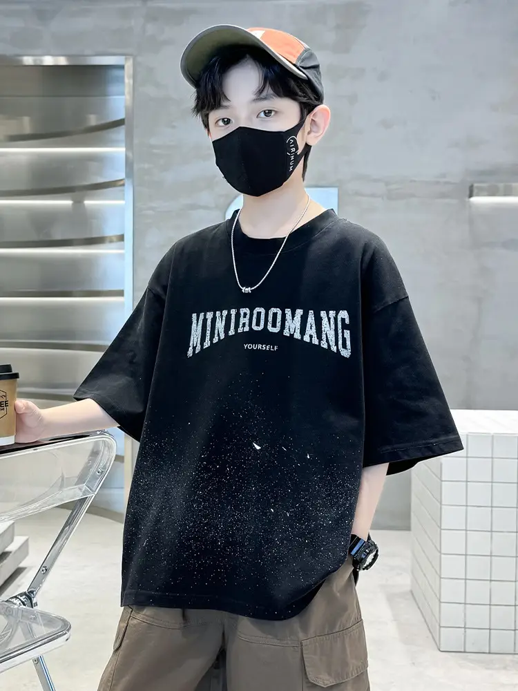 Summer Zhongda Boys T-shirt Light Blue Short Sleeve