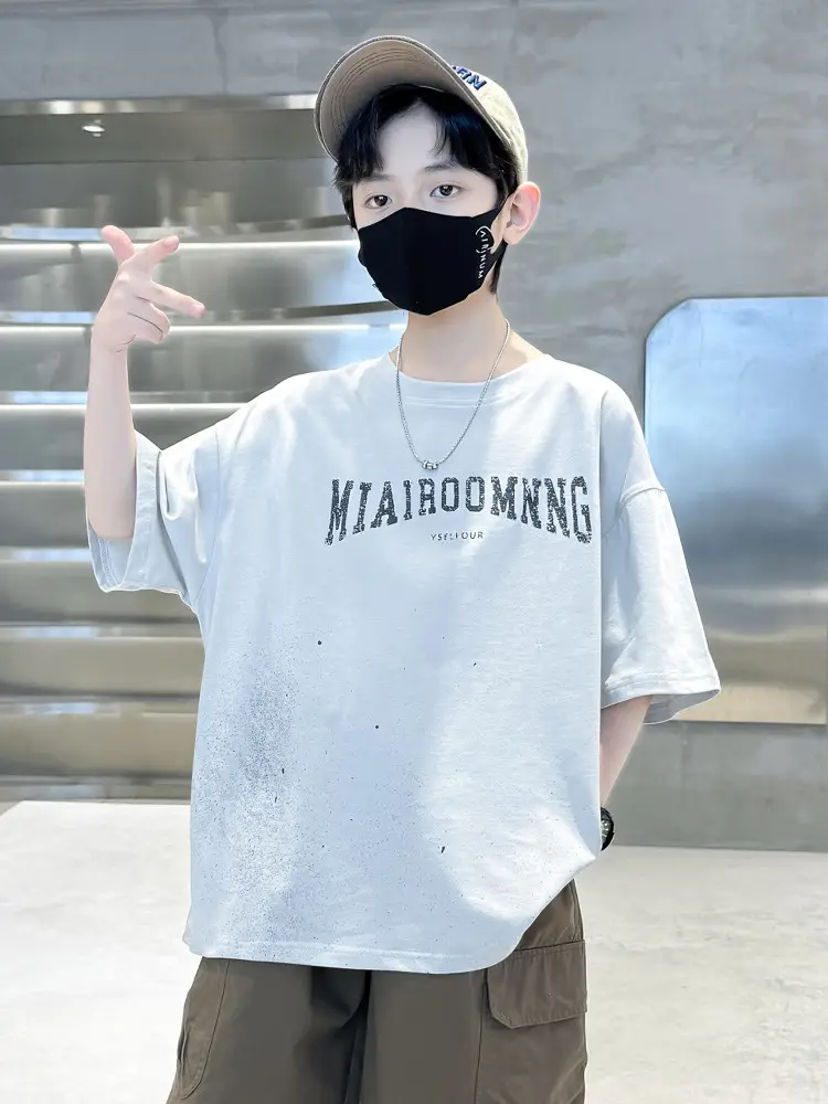 Summer Zhongda Boys T-shirt Light Blue Short Sleeve