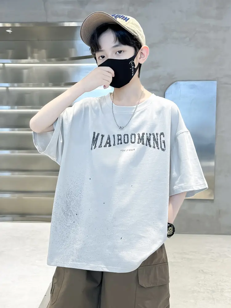 Summer Zhongda Boys T-shirt Light Blue Short Sleeve