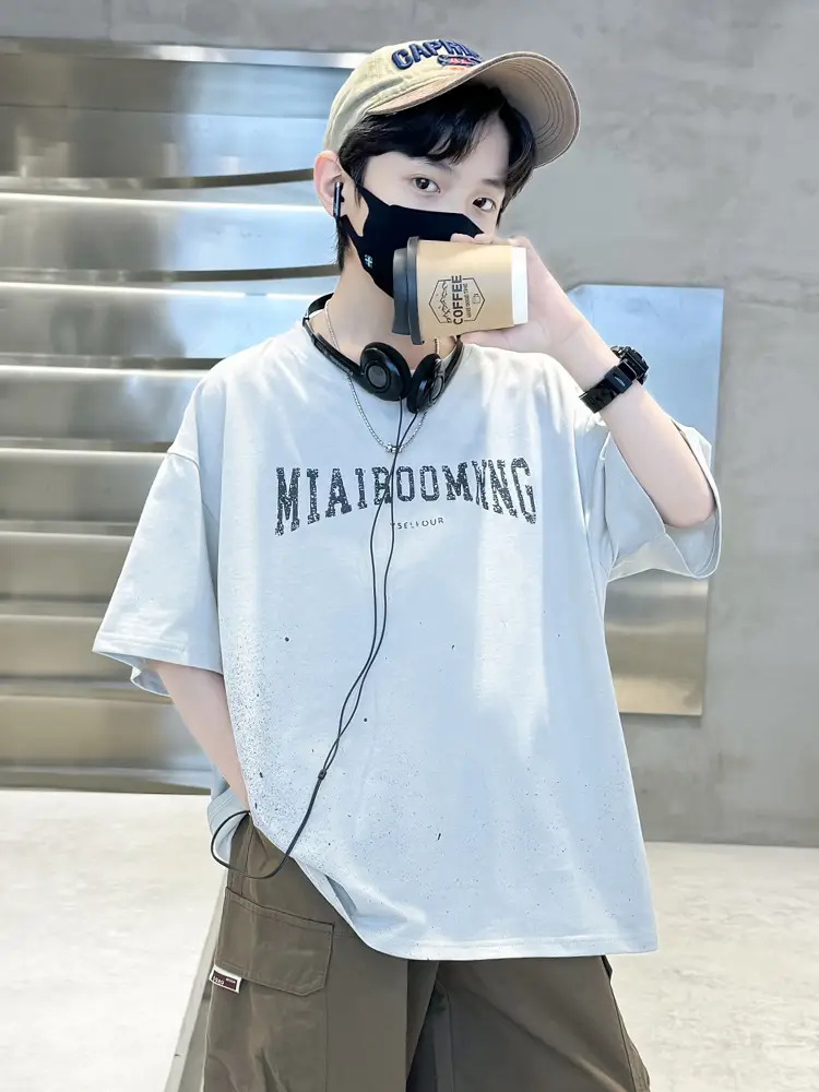 Summer Zhongda Boys T-shirt Light Blue Short Sleeve