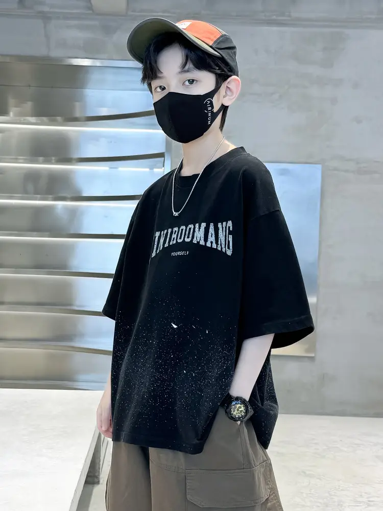 Summer Zhongda Boys T-shirt Light Blue Short Sleeve