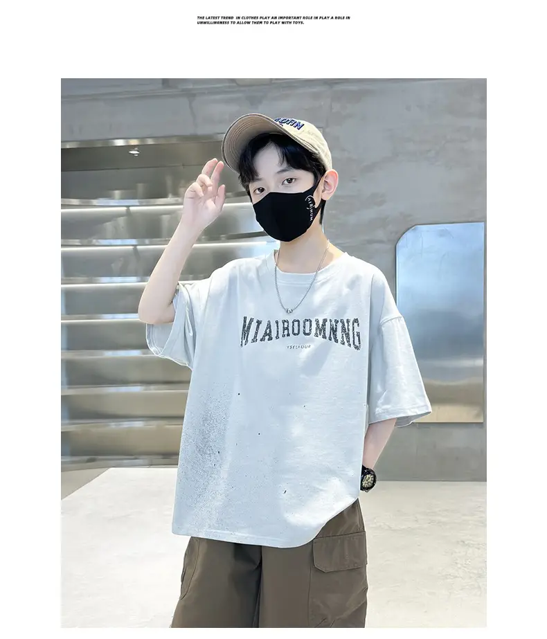 Summer Zhongda Boys T-shirt Light Blue Short Sleeve — feature 19