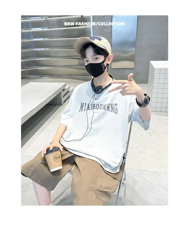 Summer Zhongda Boys T-shirt Light Blue Short Sleeve — feature 25