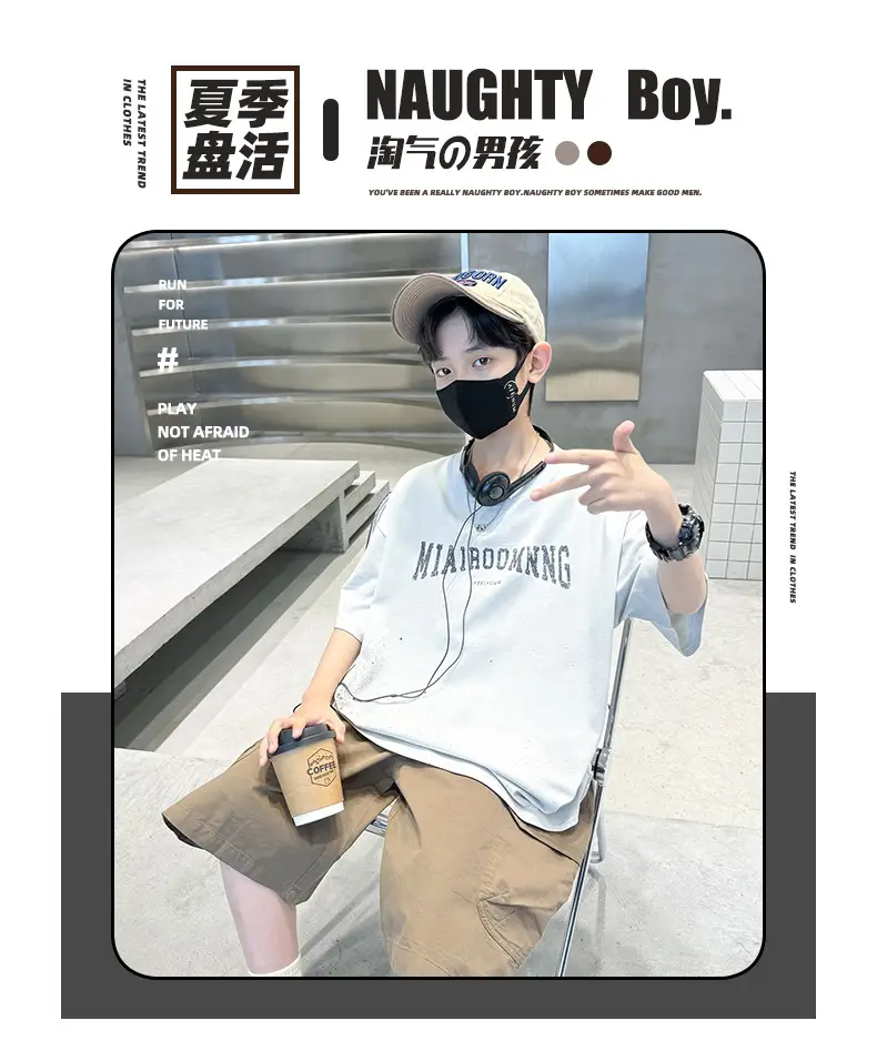Summer Zhongda Boys T-shirt Light Blue Short Sleeve — feature 8