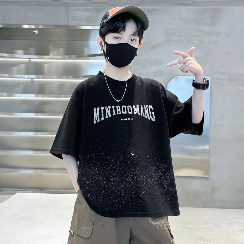 Summer Zhongda Boys T-shirt Light Blue Short Sleeve