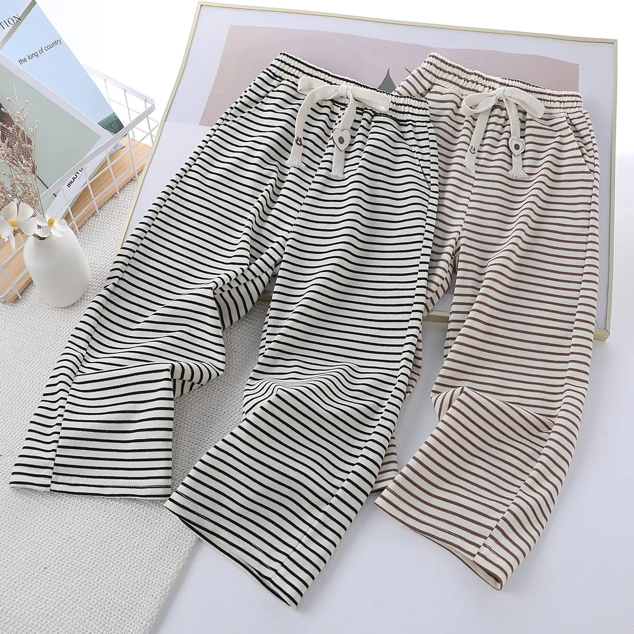 Children's Striped Wide Leg Pants 2025 Summer Cotton — feature 3