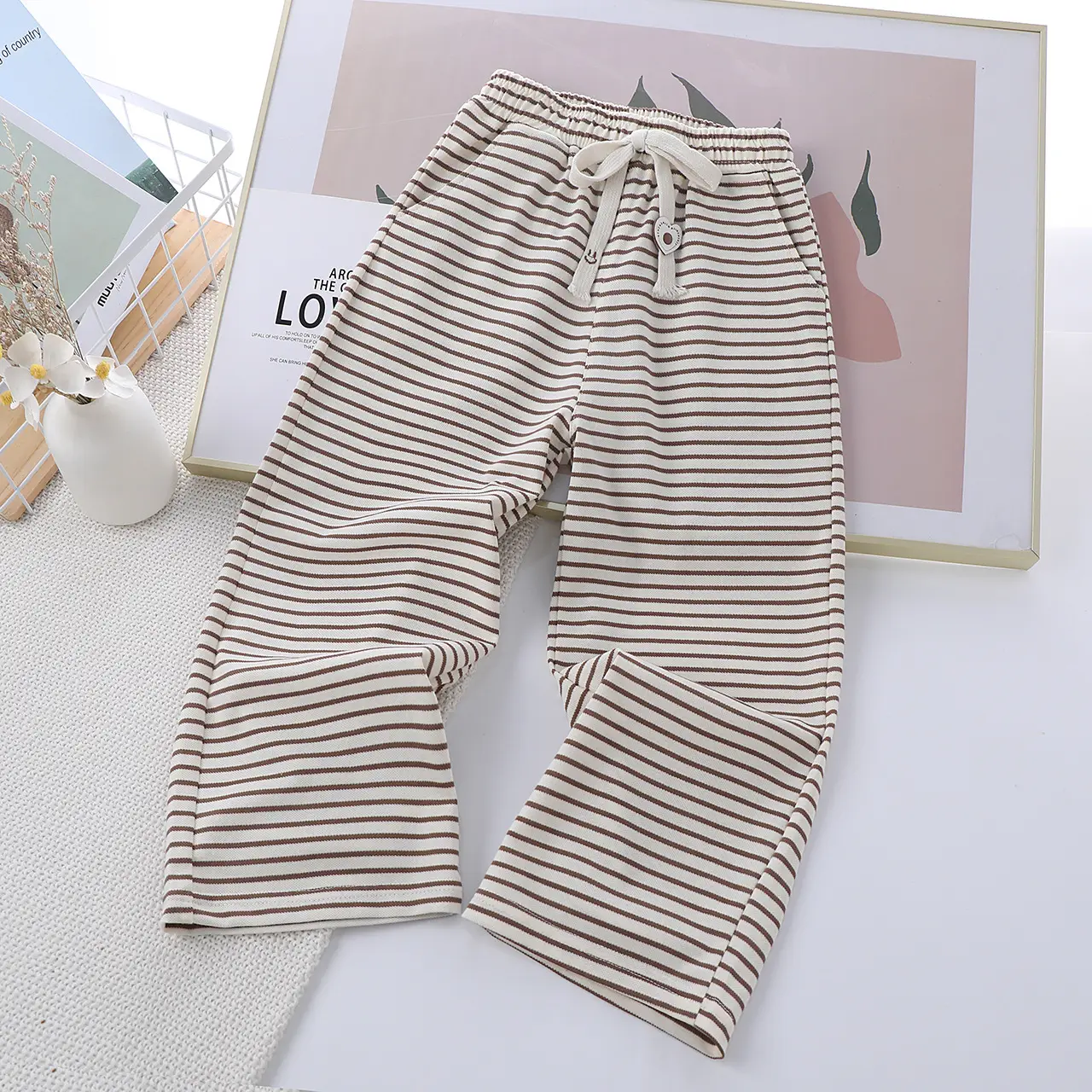 Children's Striped Wide Leg Pants 2025 Summer Cotton - Image 2