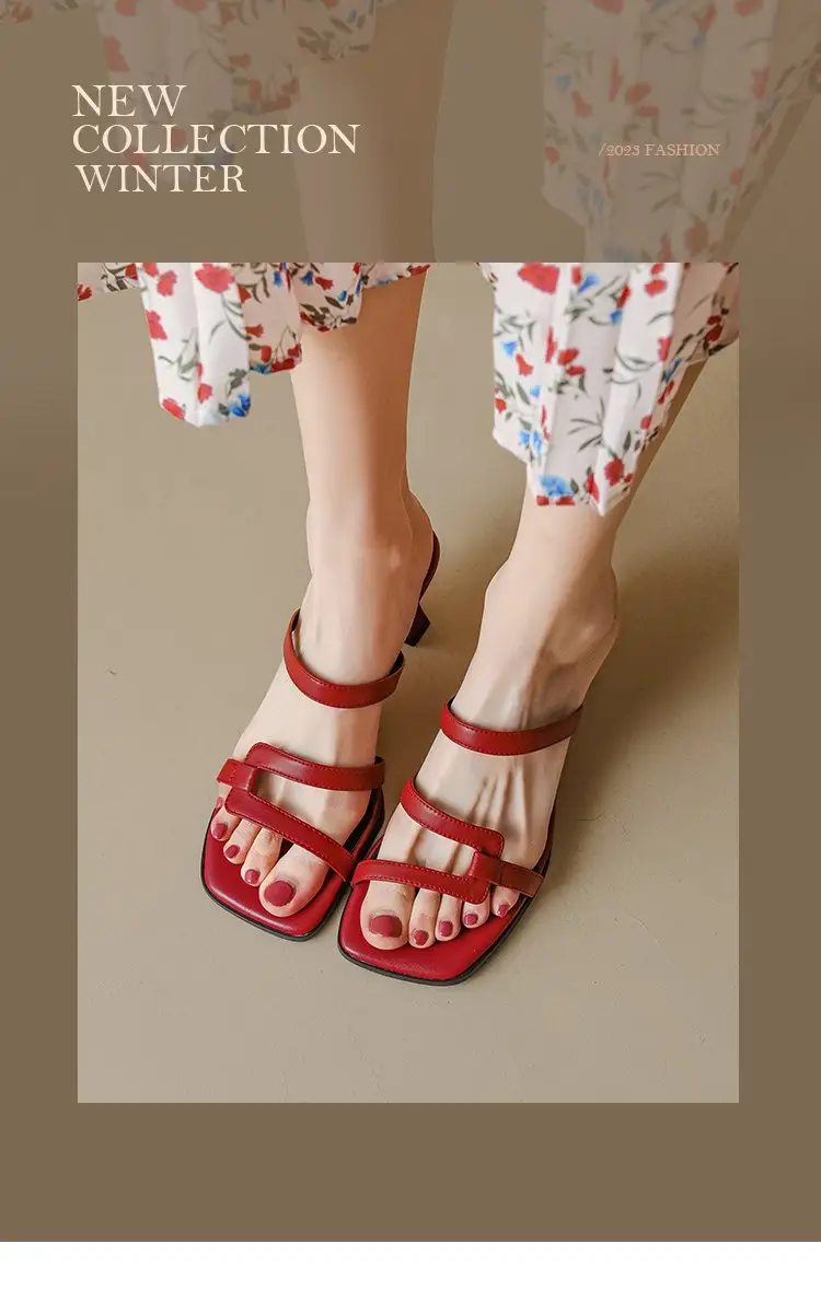 Vintage Red Chunky Heel Sandals for Women 2025 — feature 1