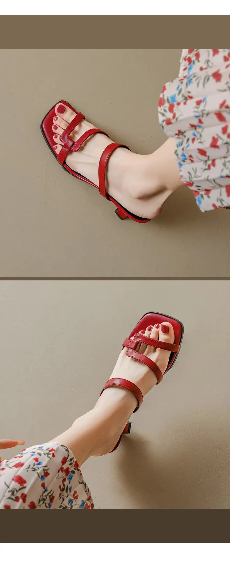 Vintage Red Chunky Heel Sandals for Women 2025 — feature 4