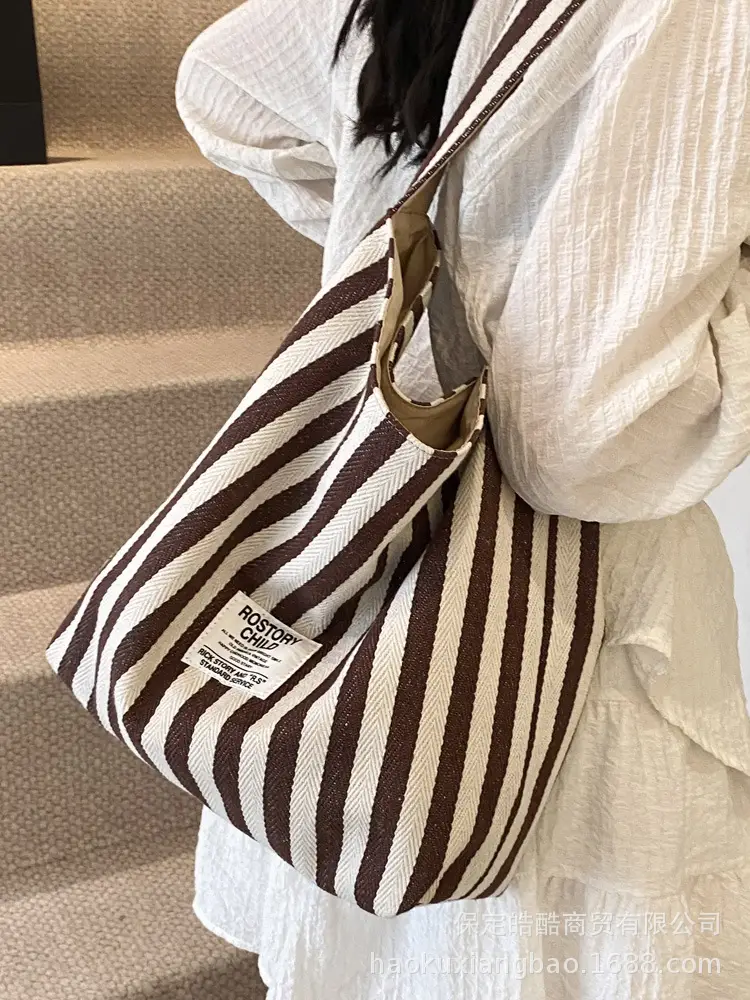 Women's Striped Canvas Shoulder Bag 2025 New - Image 9