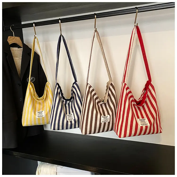 Women's Striped Canvas Shoulder Bag 2025 New — feature 1