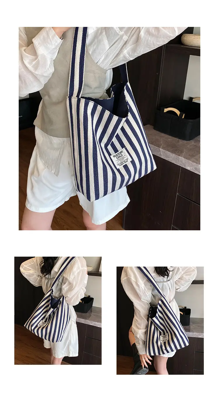 Women's Striped Canvas Shoulder Bag 2025 New — feature 8