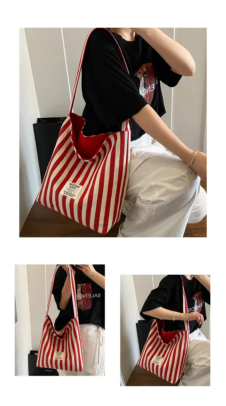 Women's Striped Canvas Shoulder Bag 2025 New — feature 9