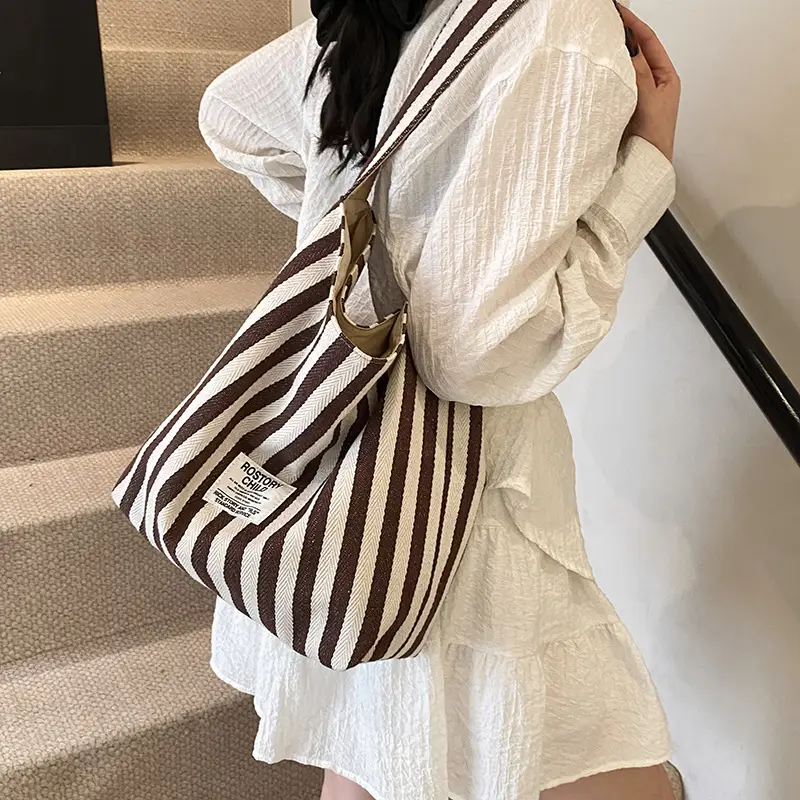 Women's Striped Canvas Shoulder Bag 2025 New - Image 2