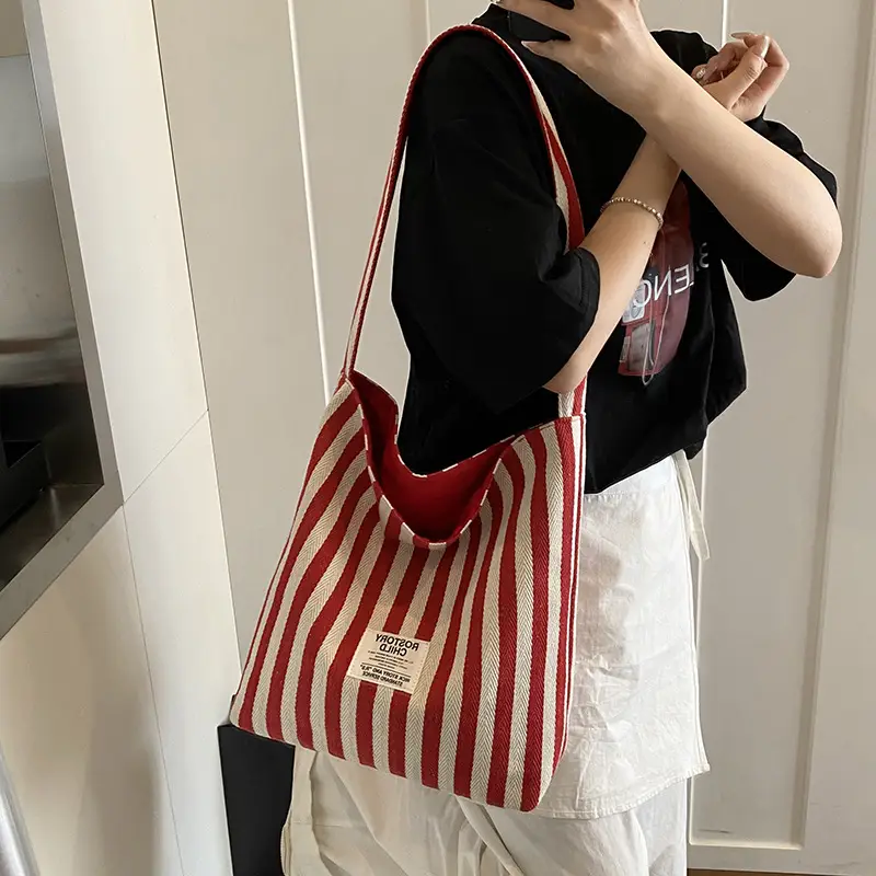 Women's Striped Canvas Shoulder Bag 2025 New - Image 3