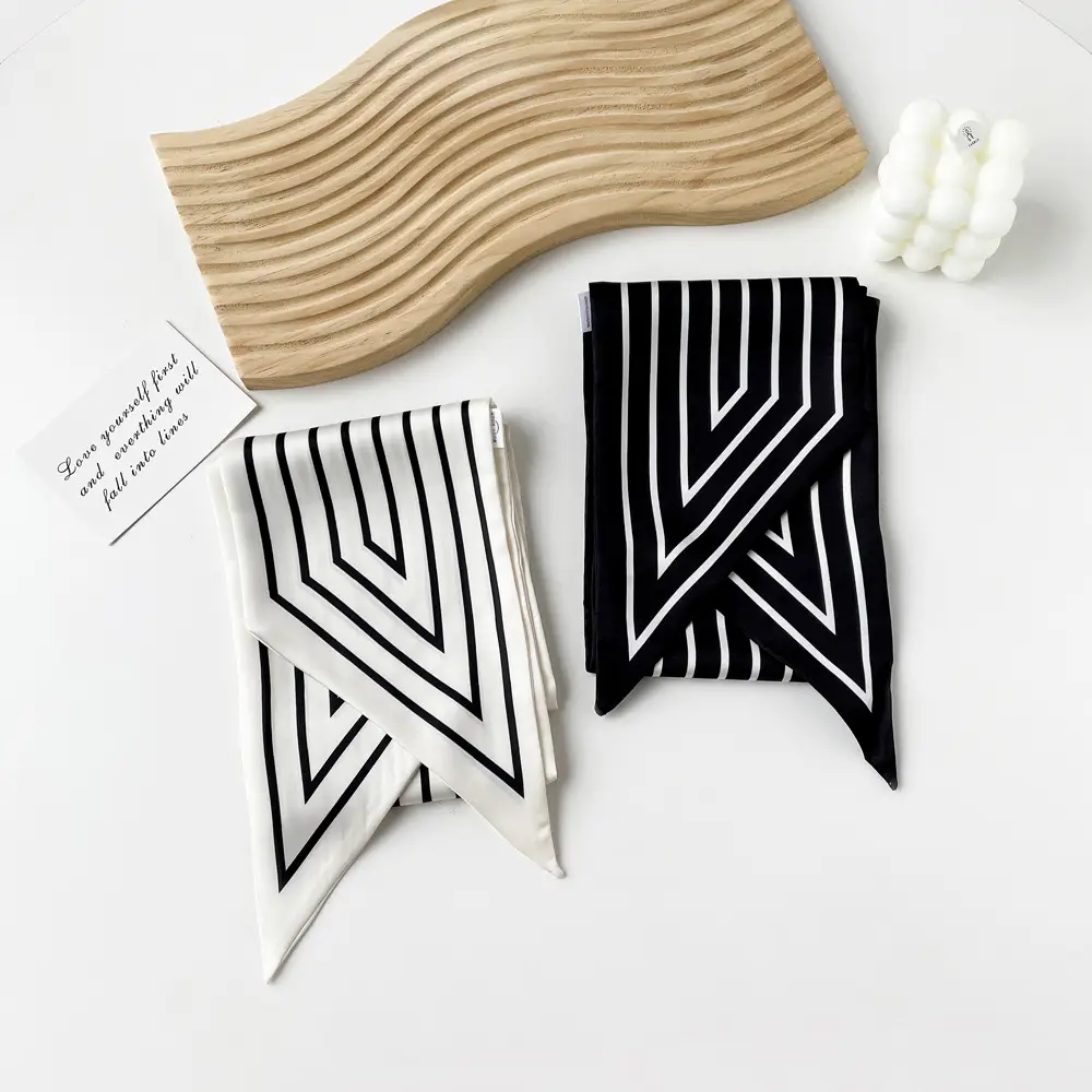 Women's Black Scarf with Pink Stripe Bow - Image 23