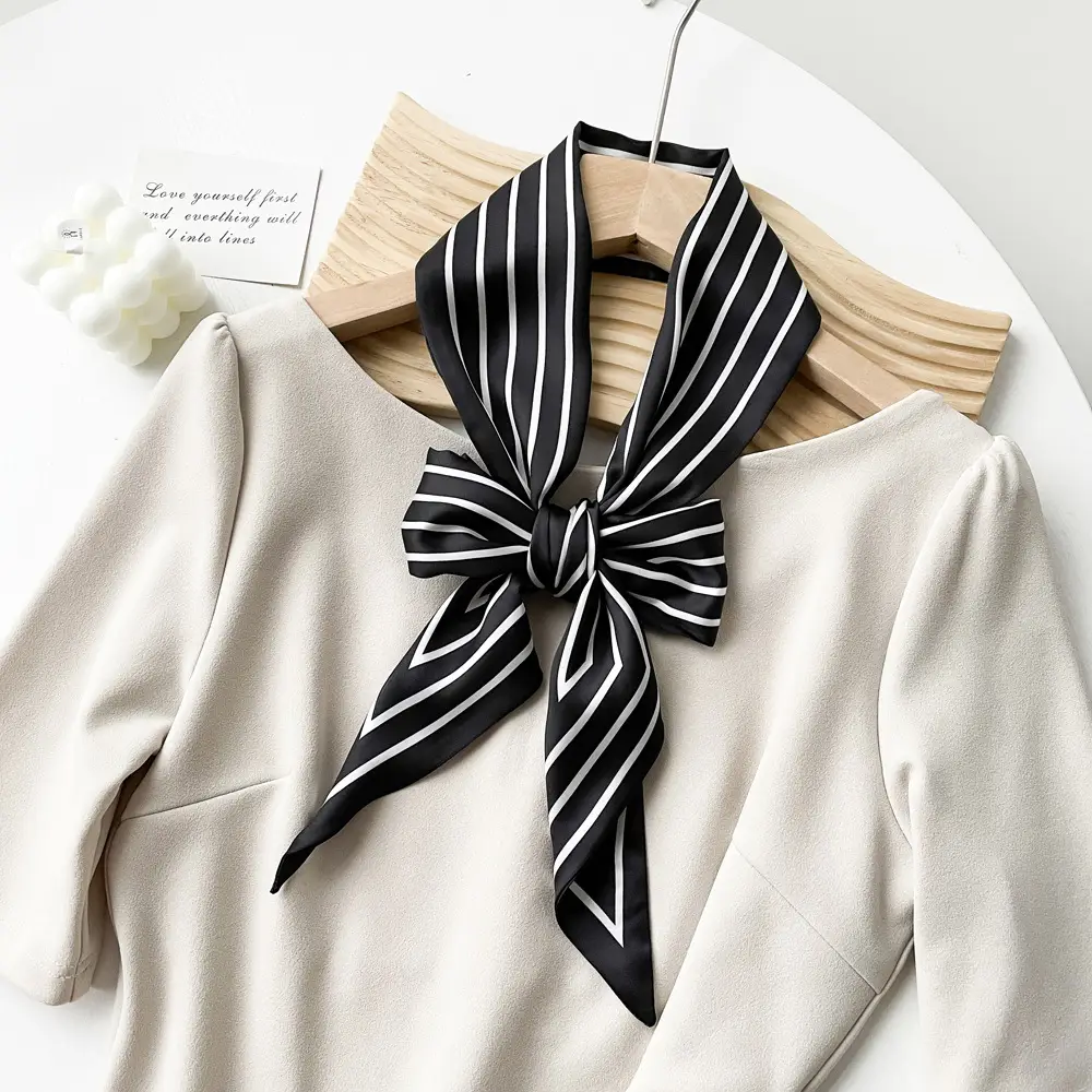 Women's Black Scarf with Pink Stripe Bow - Image 24