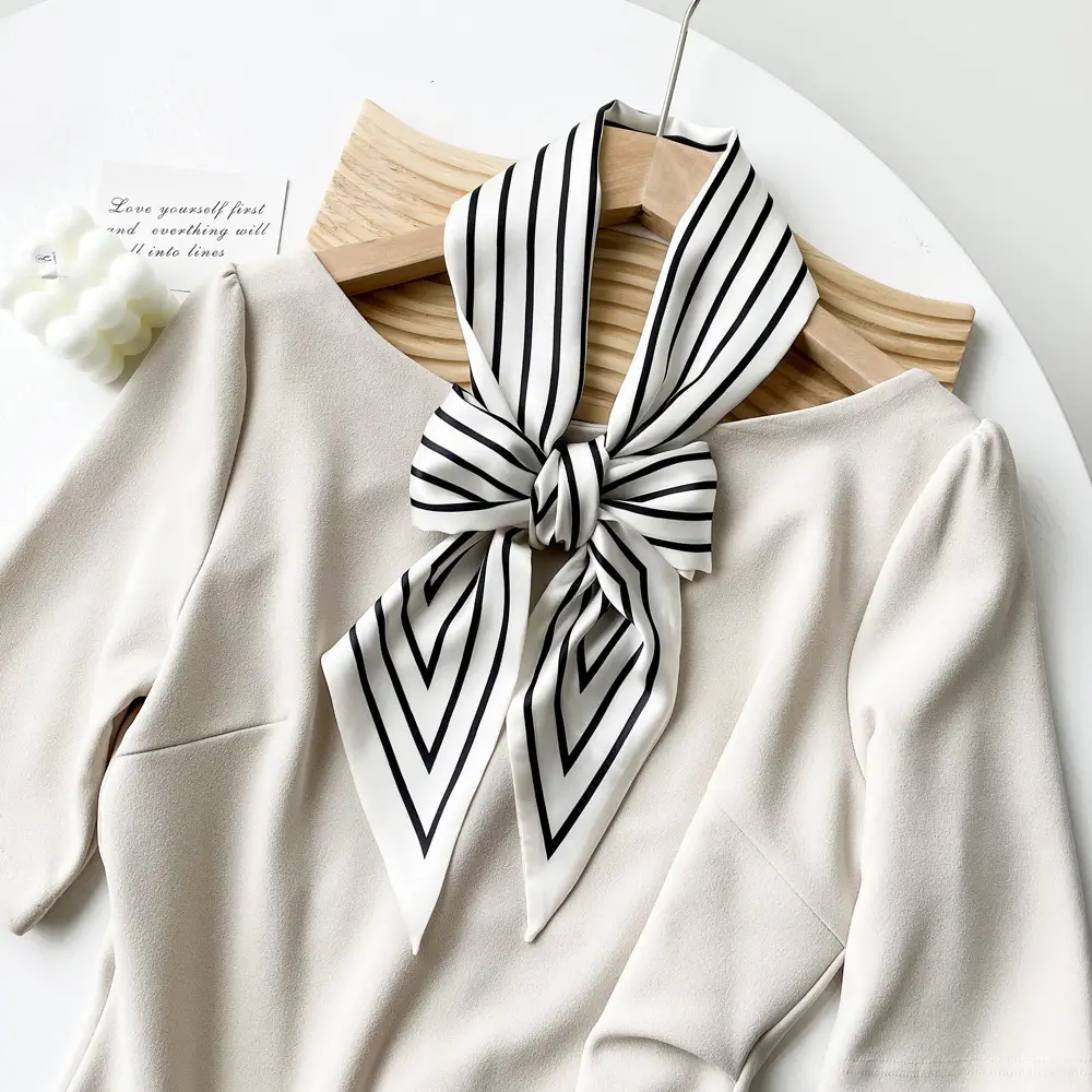 Women's Black Scarf with Pink Stripe Bow — feature 22