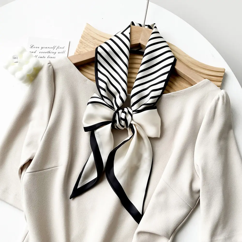 Women's Black Scarf with Pink Stripe Bow - Image 11