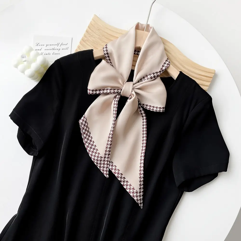 Women's Black Scarf with Pink Stripe Bow - Image 12