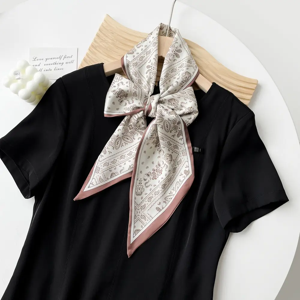Women's Black Scarf with Pink Stripe Bow - Image 13