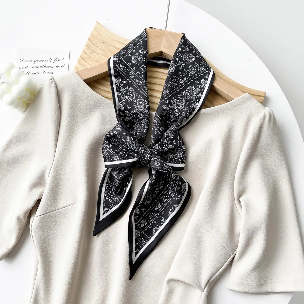Women's Black Scarf with Pink Stripe Bow - Image 14