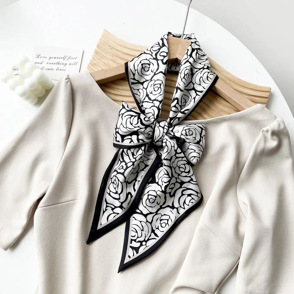 Women's Black Scarf with Pink Stripe Bow - Image 16