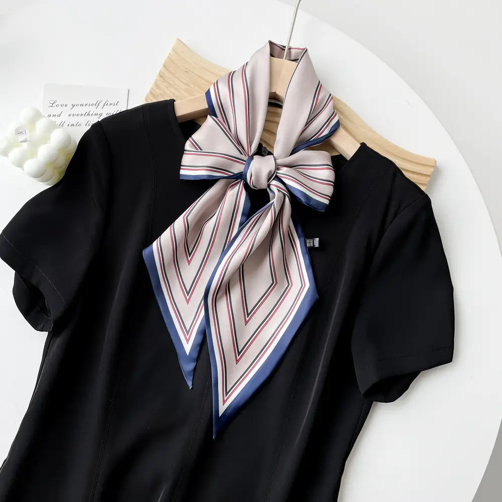 Women's Black Scarf with Pink Stripe Bow - Image 17