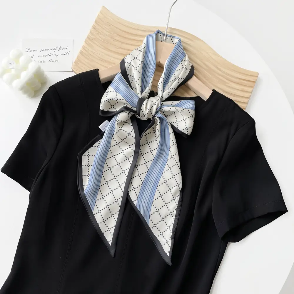 Women's Black Scarf with Pink Stripe Bow - Image 18
