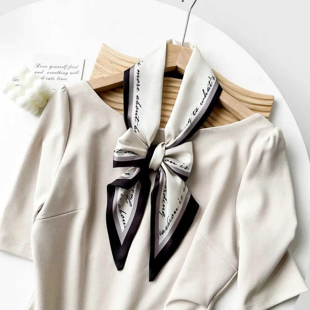 Women's Black Scarf with Pink Stripe Bow - Image 19