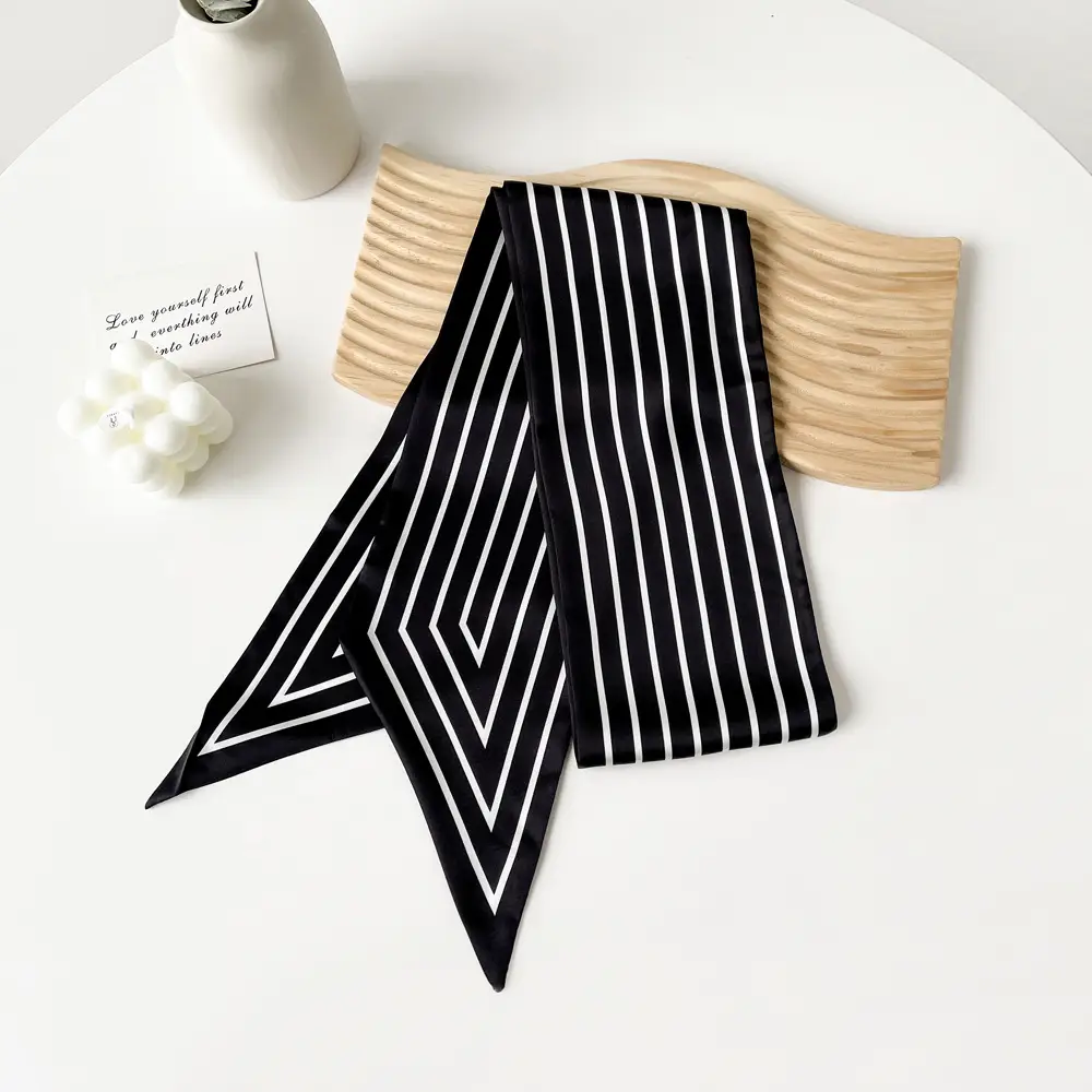 Women's Black Scarf with Pink Stripe Bow - Image 2