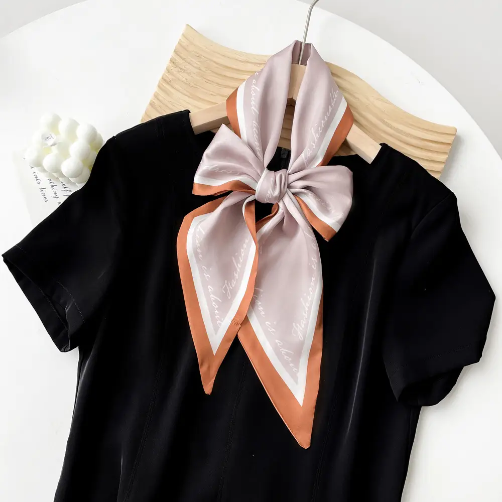 Women's Black Scarf with Pink Stripe Bow - Image 20
