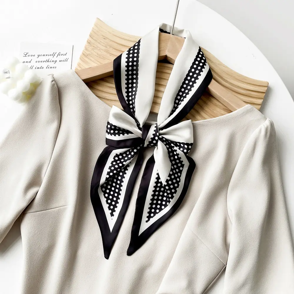 Women's Black Scarf with Pink Stripe Bow - Image 3