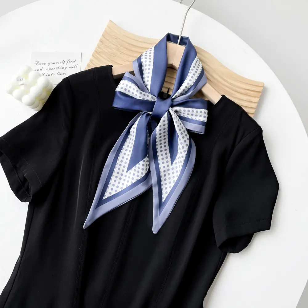 Women's Black Scarf with Pink Stripe Bow - Image 5