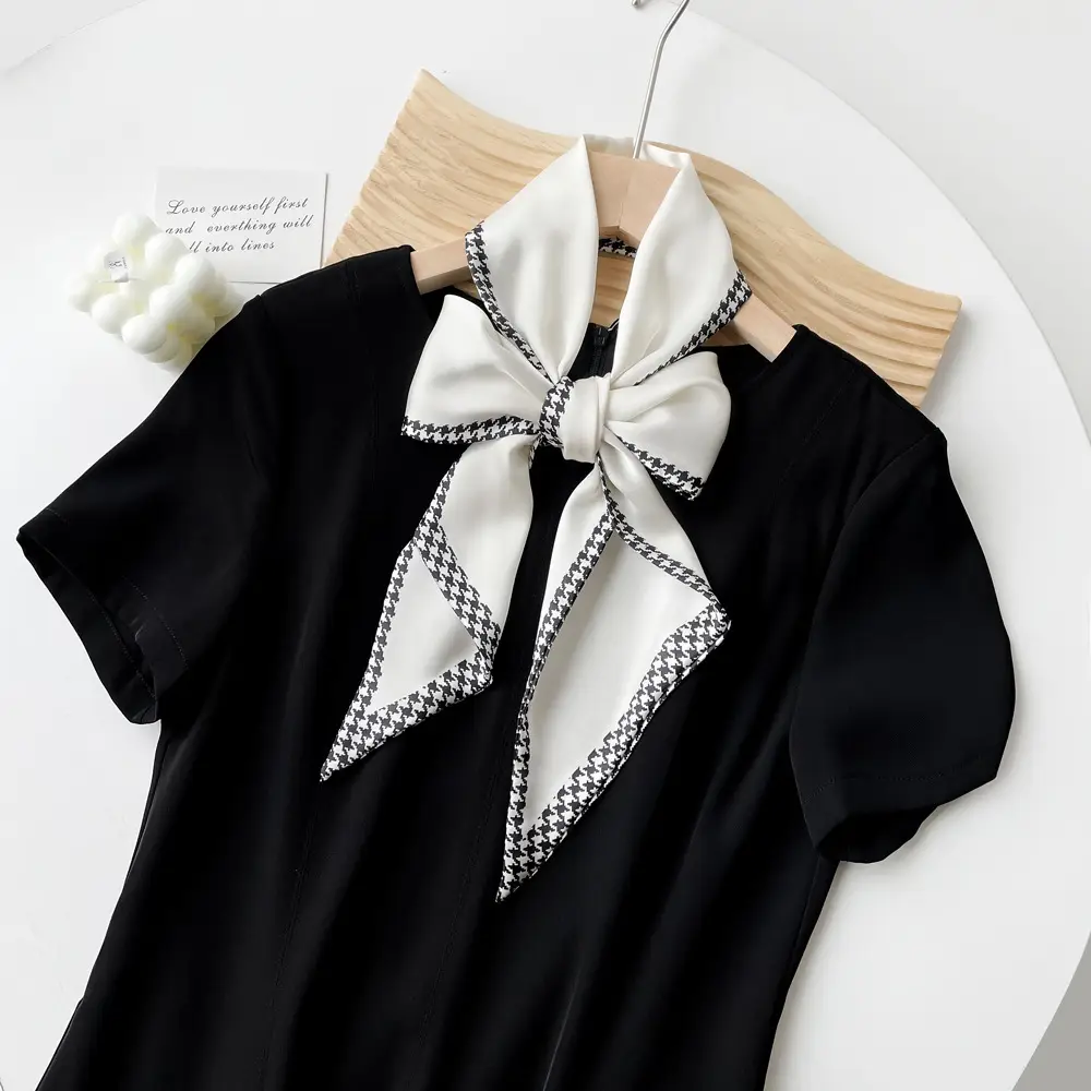 Women's Black Scarf with Pink Stripe Bow - Image 6