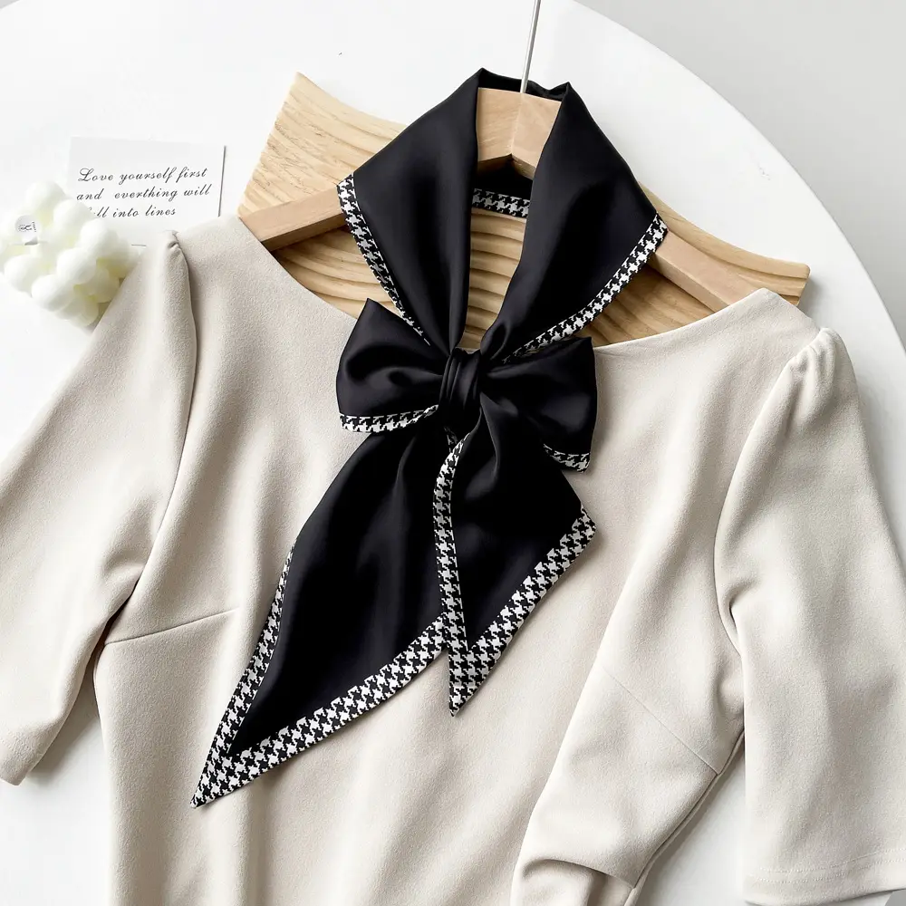 Women's Black Scarf with Pink Stripe Bow - Image 7