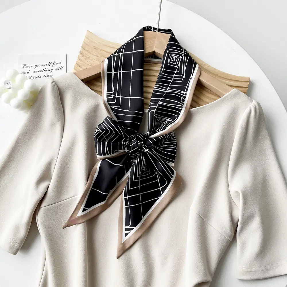 Women's Black Scarf with Pink Stripe Bow - Image 8