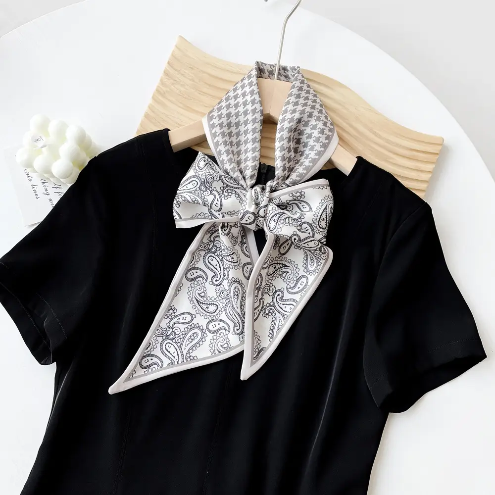 Women's Black Scarf with Pink Stripe Bow - Image 9